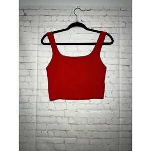 House of Harlow 1960 Red Ribbed Square Neck Crop Tank Top Women's Size M
